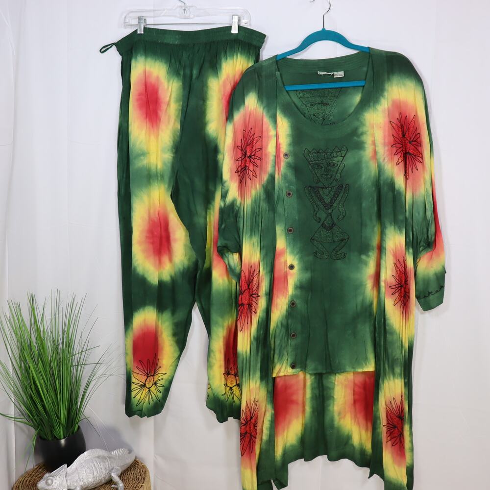 Desire Tie Dye Pants & Layered Top Set XL Green Boho